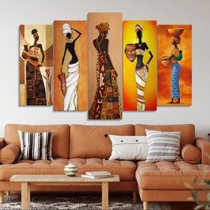 5pcs African American Wall art Black Women Canvas Decorative Print for Home